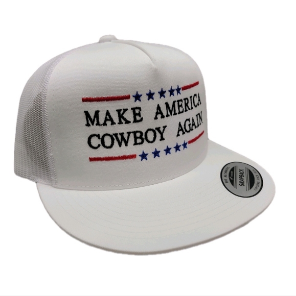 Make America Cowboy Again Mesh Snapback Embroidered Flat Bill Trucker Hat Cap - Picture 3 of 4
